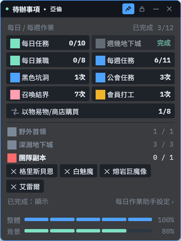 待辦浮窗(疊在遊戲上)